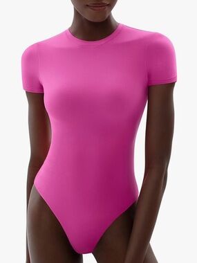 PUMIEY Bright Blush Pink One-Piece Short Sleeve Bodysuit - Size Large